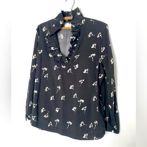 Trovata Birds of Paradise Black Ruffle Collar Long Sleeve Blouse. Size Medium
